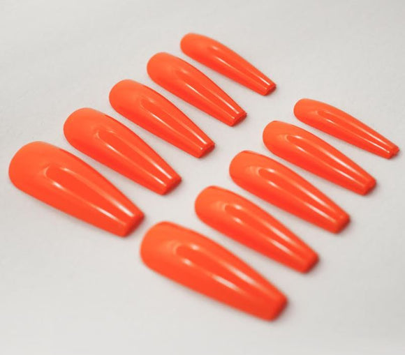 NS378 Extra Long Nails Coffin Press On Glossy Peach 22 Pieces - Iris Fashion Jewelry