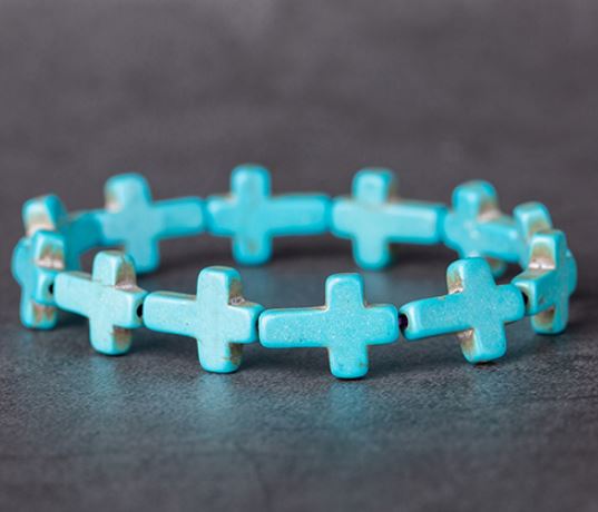 B1259 Turquoise Cross Bead Bracelet - Iris Fashion Jewelry