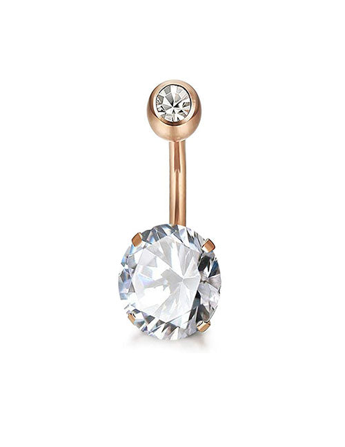 P143 Rose Gold Crystal Rhinestone Belly Button Ring - Iris Fashion Jewelry