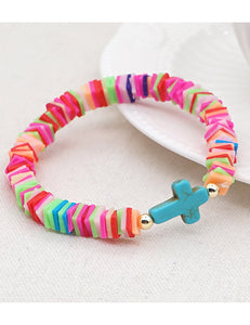 B06 Bright Colors Square Bead Turquoise Cross Bracelet - Iris Fashion Jewelry