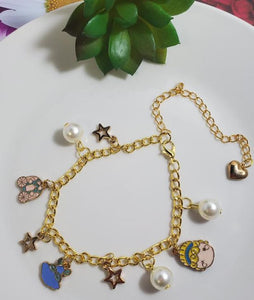 B1305 Gold Pearl Star Charm Bracelet