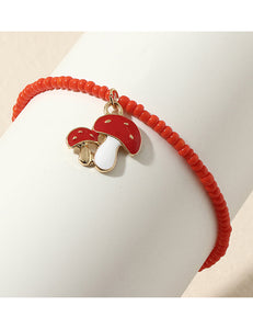 B1047 Gold Red Seed Bead Mushroom Bracelet - Iris Fashion Jewelry