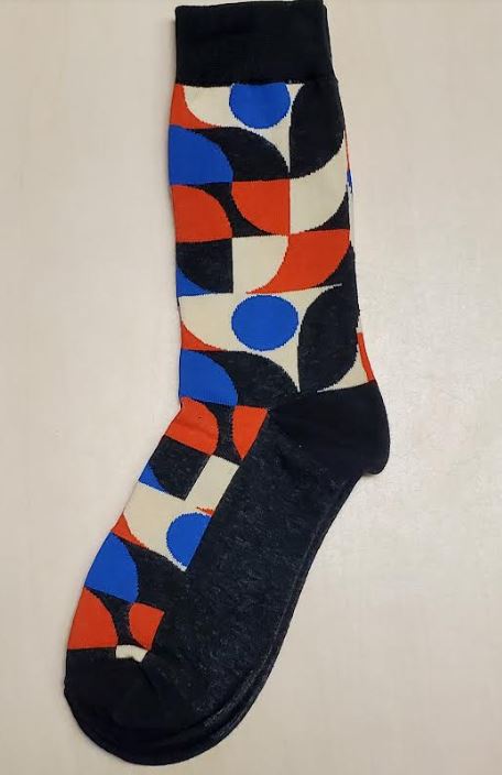 AZ618 Black Orange Blue Beige Festive Pattern Socks