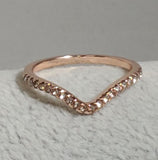 R662 Rose Gold V Rhinestone Ring - Iris Fashion Jewelry