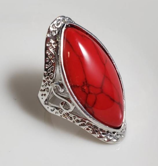 R143 Silver Red Crackle Stone Ring - Iris Fashion Jewelry