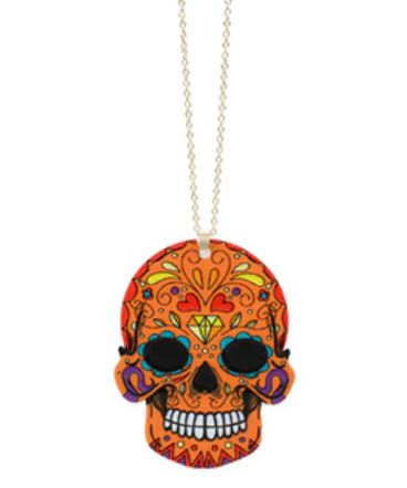 N1676 Orange Sugar Skull Acrylic Long Necklace with FREE Earrings