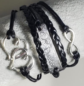 B251 Black One Direction Faith Hearts Infinity Layer Leather Bracelet - Iris Fashion Jewelry