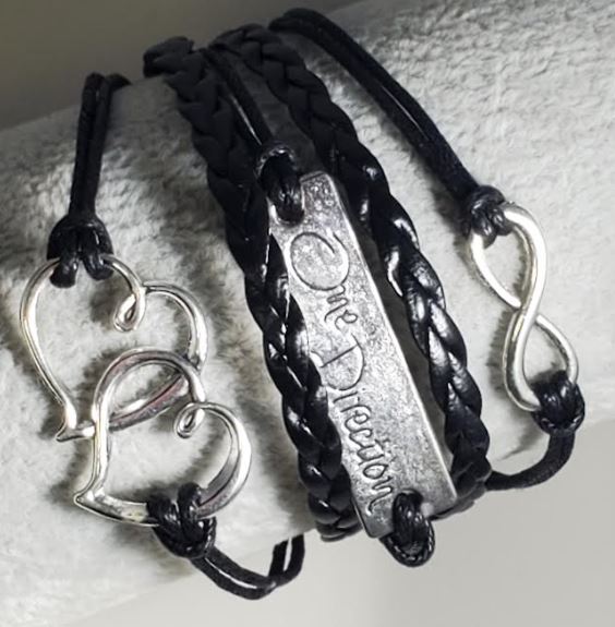 B251 Black One Direction Faith Hearts Infinity Layer Leather Bracelet - Iris Fashion Jewelry