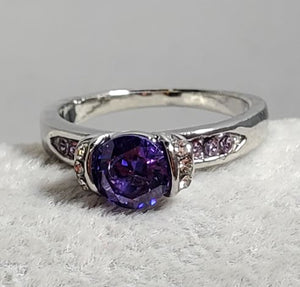R238 Silver Lavender Gem Rhinestone Ring - Iris Fashion Jewelry
