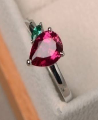R262 Silver Pink Teardrop Gem Ring - Iris Fashion Jewelry