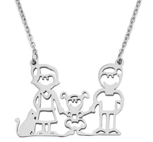 AZ442 Silver Girl & Cat Family Necklace with FREE EARRINGS