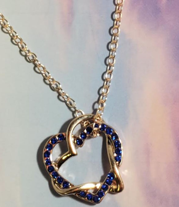 N46 Rose Gold Intertwined Hearts Royal Blue Rhinestone Necklace with FREE EARRINGS - Iris Fashion Jewelry