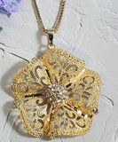 AZ451 Gold Ornate Decorated Flower Necklace with FREE Earrings