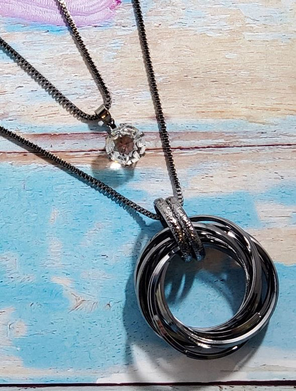 AZ641 Gun Metal Multi Hoop Necklace with FREE EARRINGS