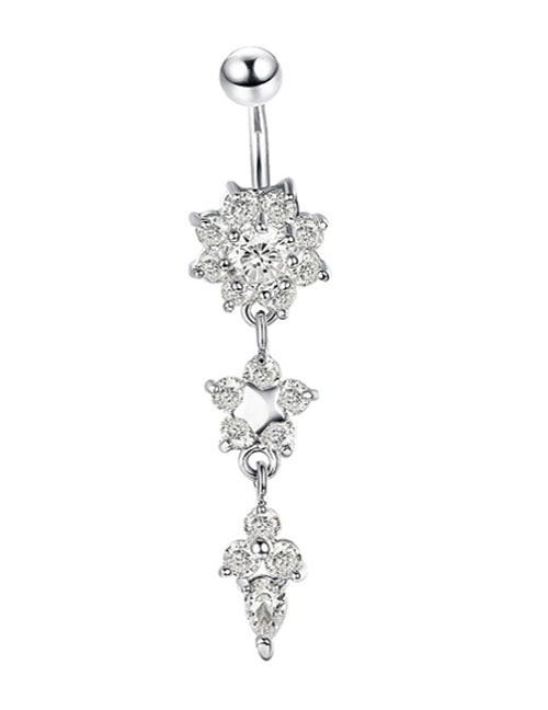 P85 Silver Flower Rhinestone Belly Button Ring - Iris Fashion Jewelry