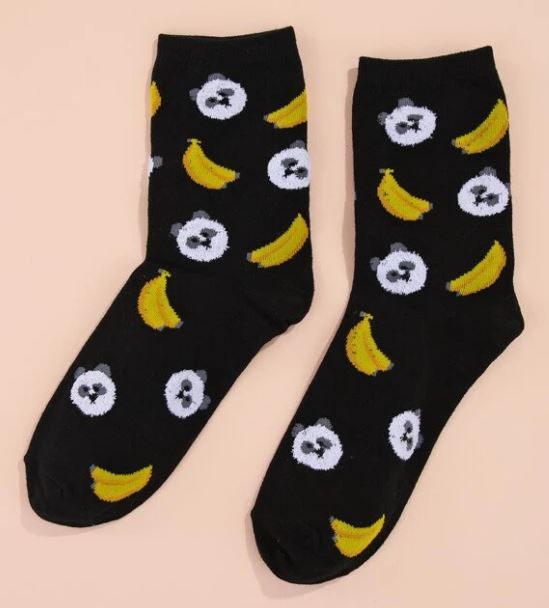 SF672 Black Panda Bear Banana Socks - Iris Fashion Jewelry