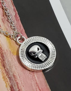 AZ769 Silver Small Round Skull Necklace with FREE EARRINGS