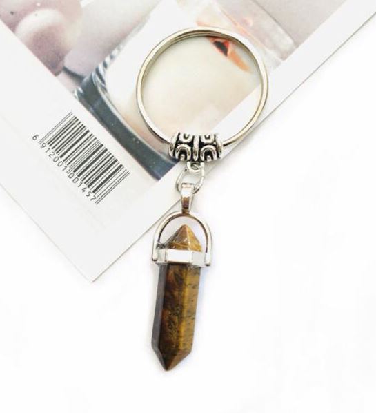 K140 Silver Brown Natural Stone Keychain - Iris Fashion Jewelry