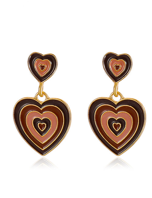 E12 Gold Shades of Brown Heart Earrings - Iris Fashion Jewelry