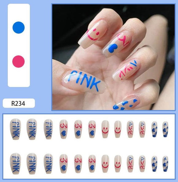 NS386 Extra Long Nails Coffin Press On Glossy 22 Pieces R234 - Iris Fashion Jewelry