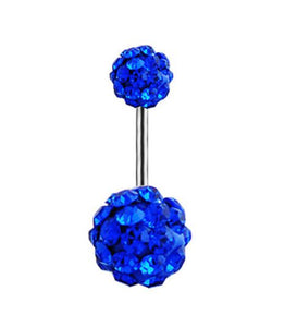 P128 Silver Double Ball Royal Blue Gems Belly Button Ring - Iris Fashion Jewelry