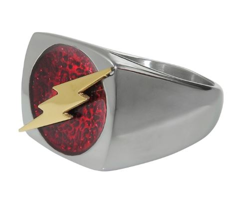 R530 Silver Red Gold Lightning Bolt Ring