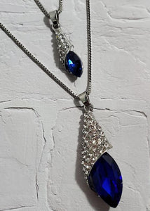 AZ1136 Silver Blue Gemstone Rhinestone Necklace with FREE Earrings