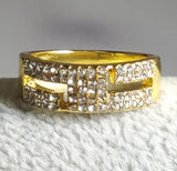 R622 Gold Rhinestone Cutout Band Ring - Iris Fashion Jewelry