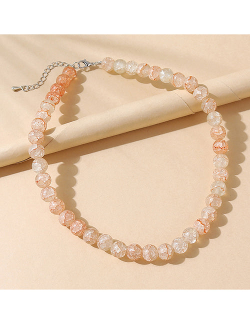 N1350 Silver Orange Crackle Glass Bead Necklace with FREE EARRINGS - Iris Fashion Jewelry