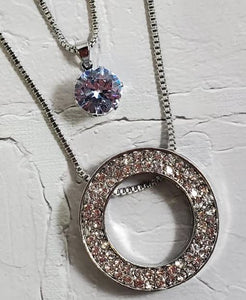 AZ823 Silver Round Rhinestone Necklace with FREE EARRINGS