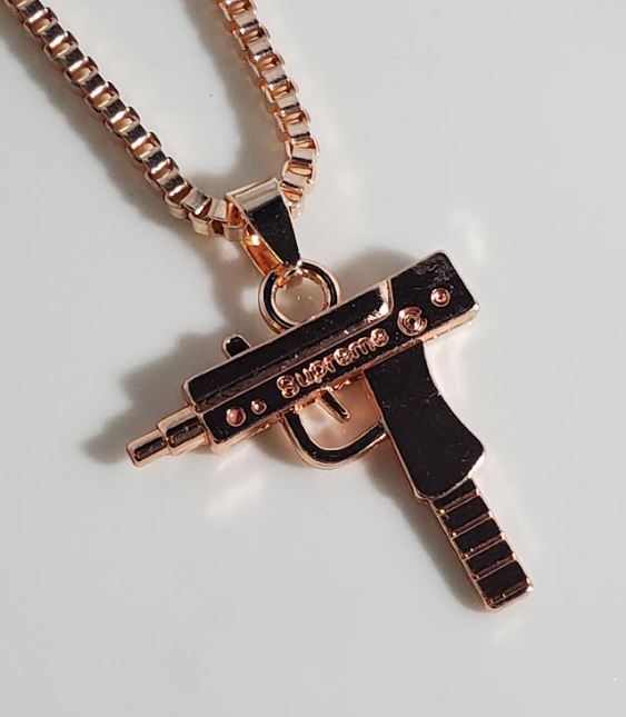 AZ391 Rose Gold Supreme Gun Necklace with FREE Earrings