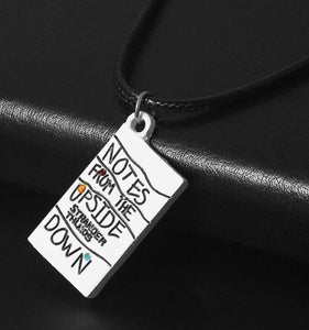 AZ1249 Notes From The Upside Down on Leather Cord Necklace with Free Earrings