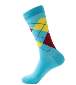 SF422 Light Blue Red Yellow Plaid Socks - Iris Fashion Jewelry