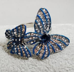 R728 Silver Blue Butterfly Rhinestone Ring - Iris Fashion Jewelry