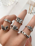 RS89 Silver Color Butterfly 6 pc. Ring Set - Iris Fashion Jewelry