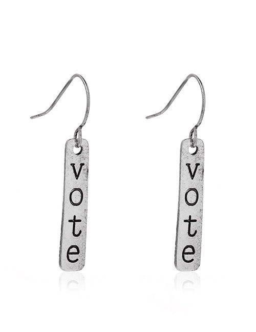 E879 Silver Vote Dangle Earrings - Iris Fashion Jewelry