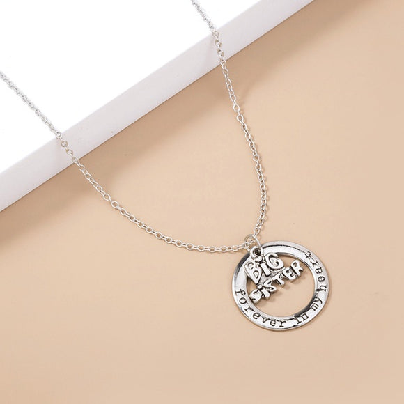 N2176 Silver Big Sister Necklace with Free Earrings - Iris Fashion Jewelry