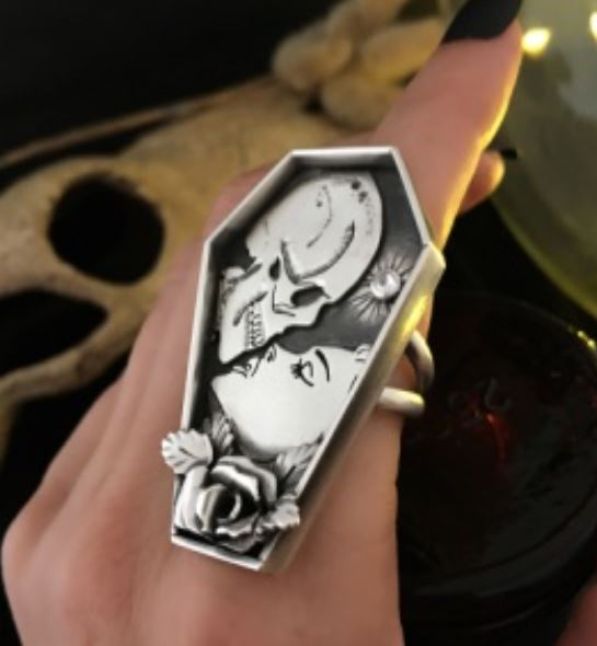 R313 Silver Skull Coffin Ring - Iris Fashion Jewelry
