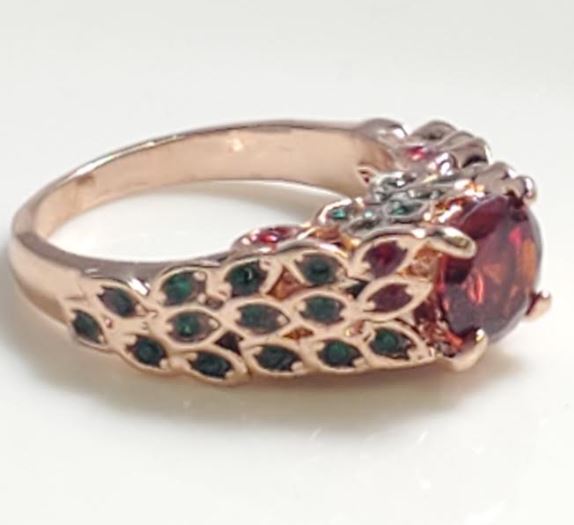 R335 Rose Gold Red Gem Multi Rhinestone Ring - Iris Fashion Jewelry