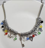 AZ46 Silver 19 Charm Snake Chain Necklace with Free Earrings SUPER VALUE! - Iris Fashion Jewelry