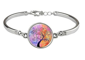 B373 Silver Pink Whimsical Tree Bracelet - Iris Fashion Jewelry