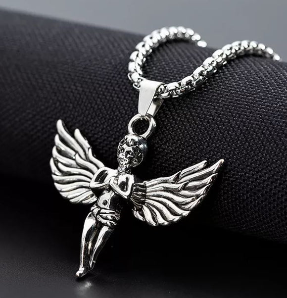 AZ47 Silver Cupid Pendant Necklace with FREE EARRINGS - Iris Fashion Jewelry