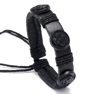 B1235 Black Leather Skull Bracelet - Iris Fashion Jewelry