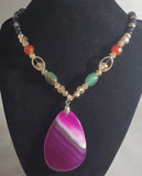 N2193 Black Bead Fuchsia Glass Pendant Necklace with Free Earrings - Iris Fashion Jewelry