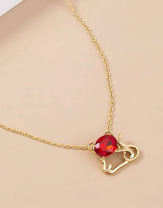 AZ1333 Gold Red Gemstone Kitty Cat Necklace with FREE Earrings