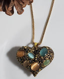 AZ99 Antique Gold Heart Multi Color Moonstone Necklace with FREE EARRINGS - Iris Fashion Jewelry