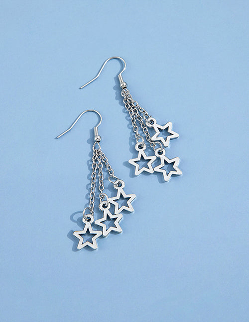 E516 Silver Star Dangle Earrings - Iris Fashion Jewelry