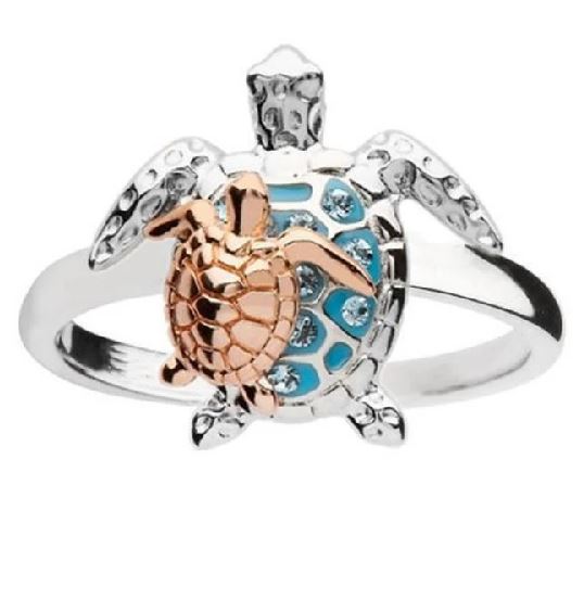 R716 Silver & Gold Crystal Rhinestone Turtle Ring - Iris Fashion Jewelry