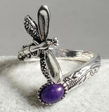 R640 Silver Dragonfly Purple Gem Ring - Iris Fashion Jewelry