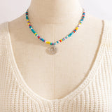N2206 Silver Colorful Seed Bead Palm Tree Necklace FREE Earrings - Iris Fashion Jewelry